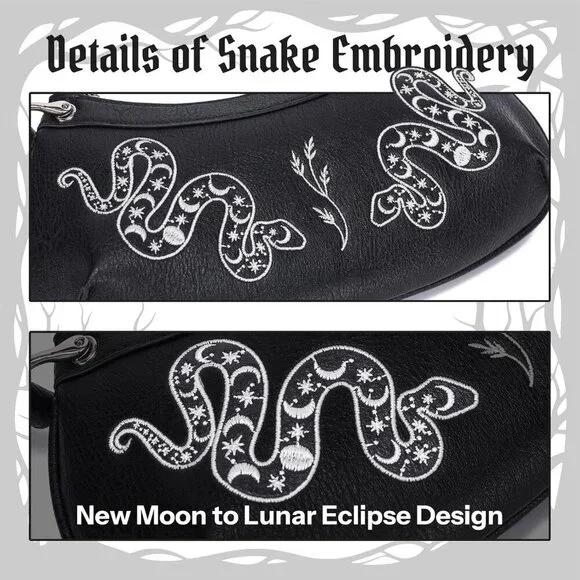 Bat Goth Mini Purse Women Y2K Small Shoulder Bag Star Charm Fashion Black Snake - Picture 3 of 8